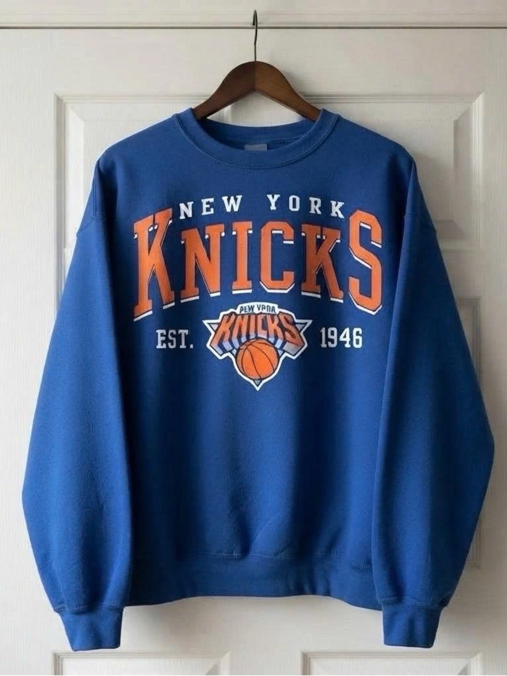 Vintage Blue Crewneck with Orange New York Knicks Graphic